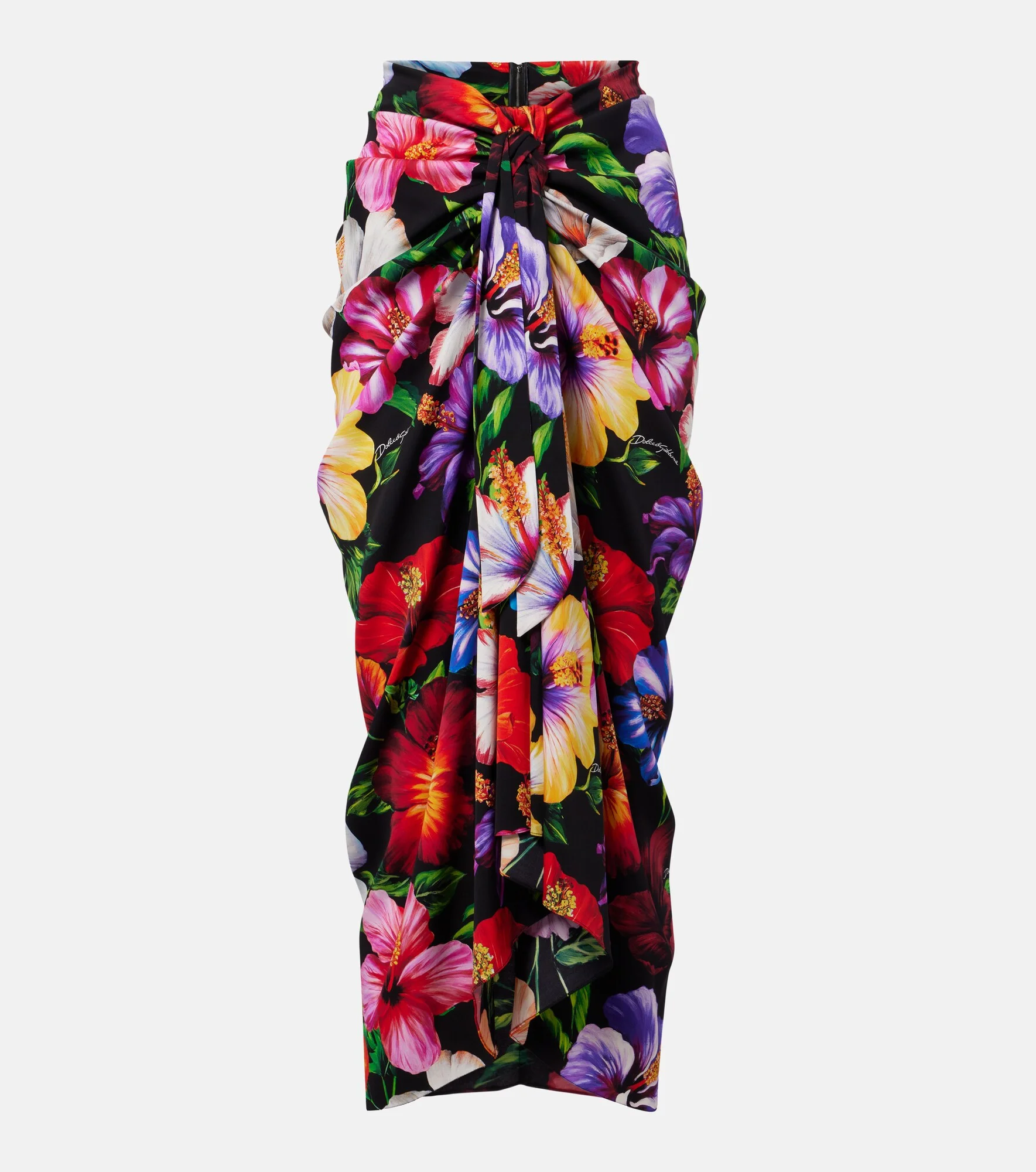 Draped floral silk-blend midi skirt - 1