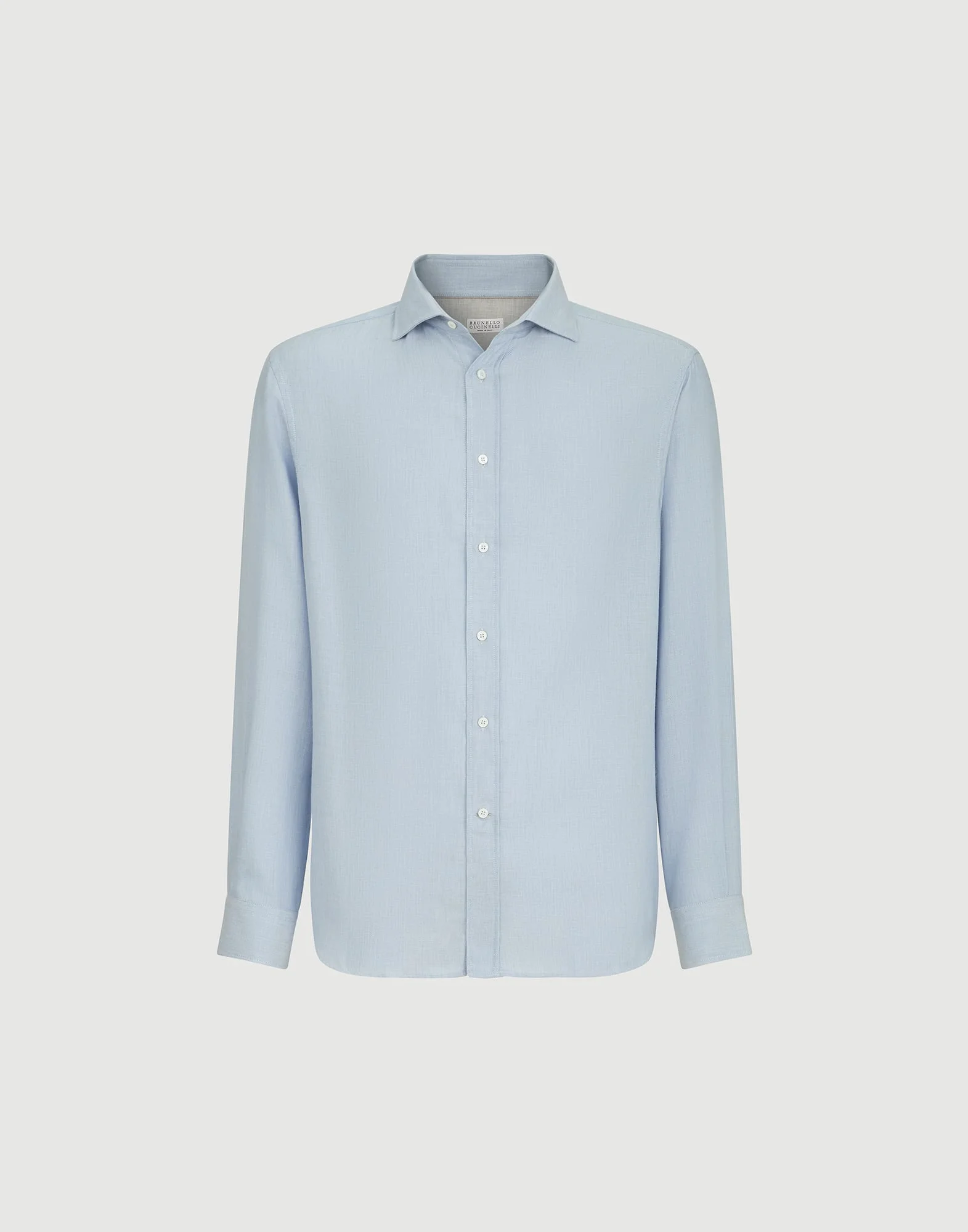 Cotton and cashmere denim-effect diagonal shirt with spread collar - 1