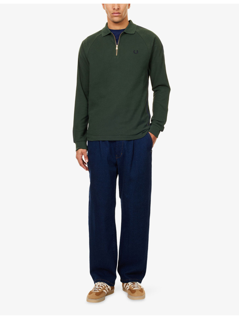 Fred Perry Dash Taped Raglan-Sleeves Cotton Polo Shirt outlook