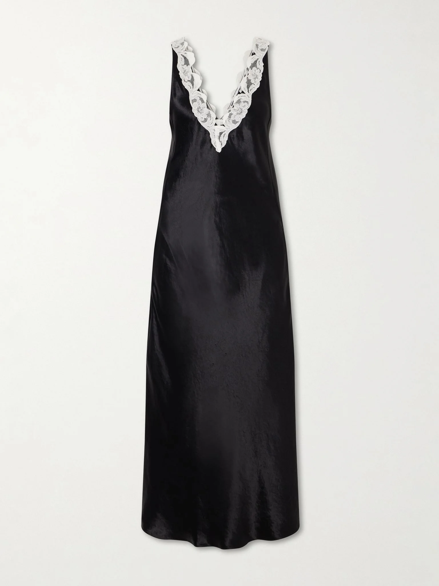 Lace-trimmed satin maxi dress Black - 1