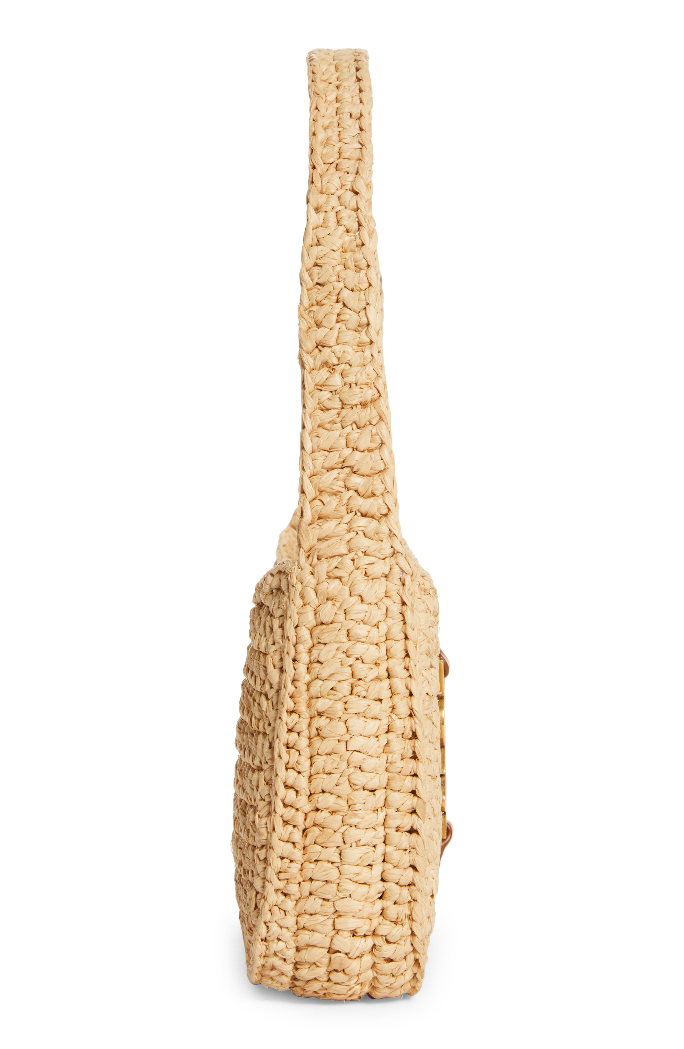 Saint Laurent Mini Le 5 à 7 Raffia Hobo in Natural/Brick at Nordstrom - 5