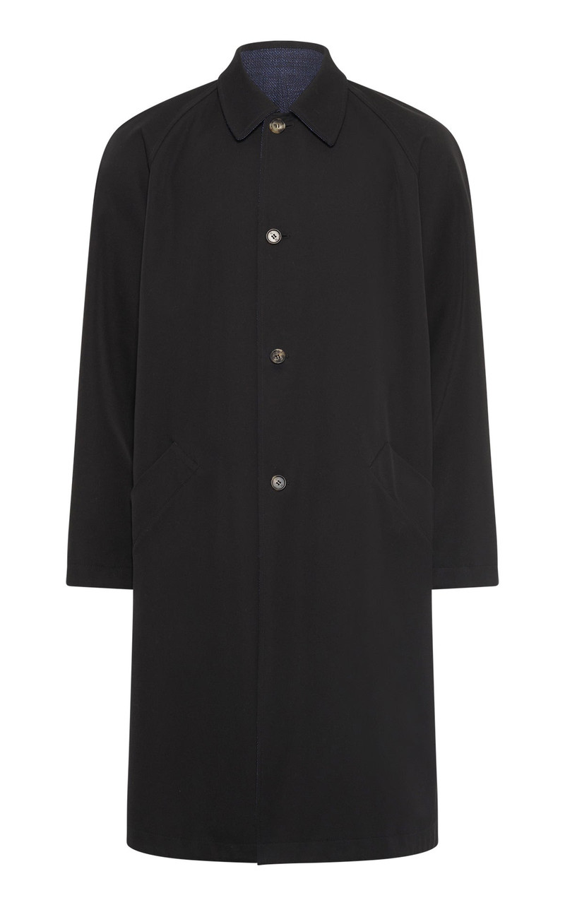 Alain Reversible Coat in Black & Electric Navy Virgin Wool 1