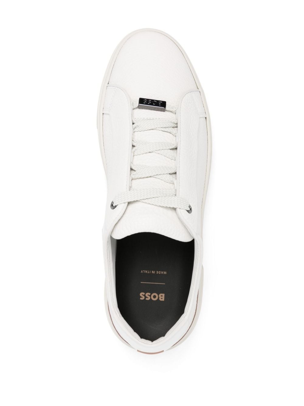logo-plaque leather sneakers - 4