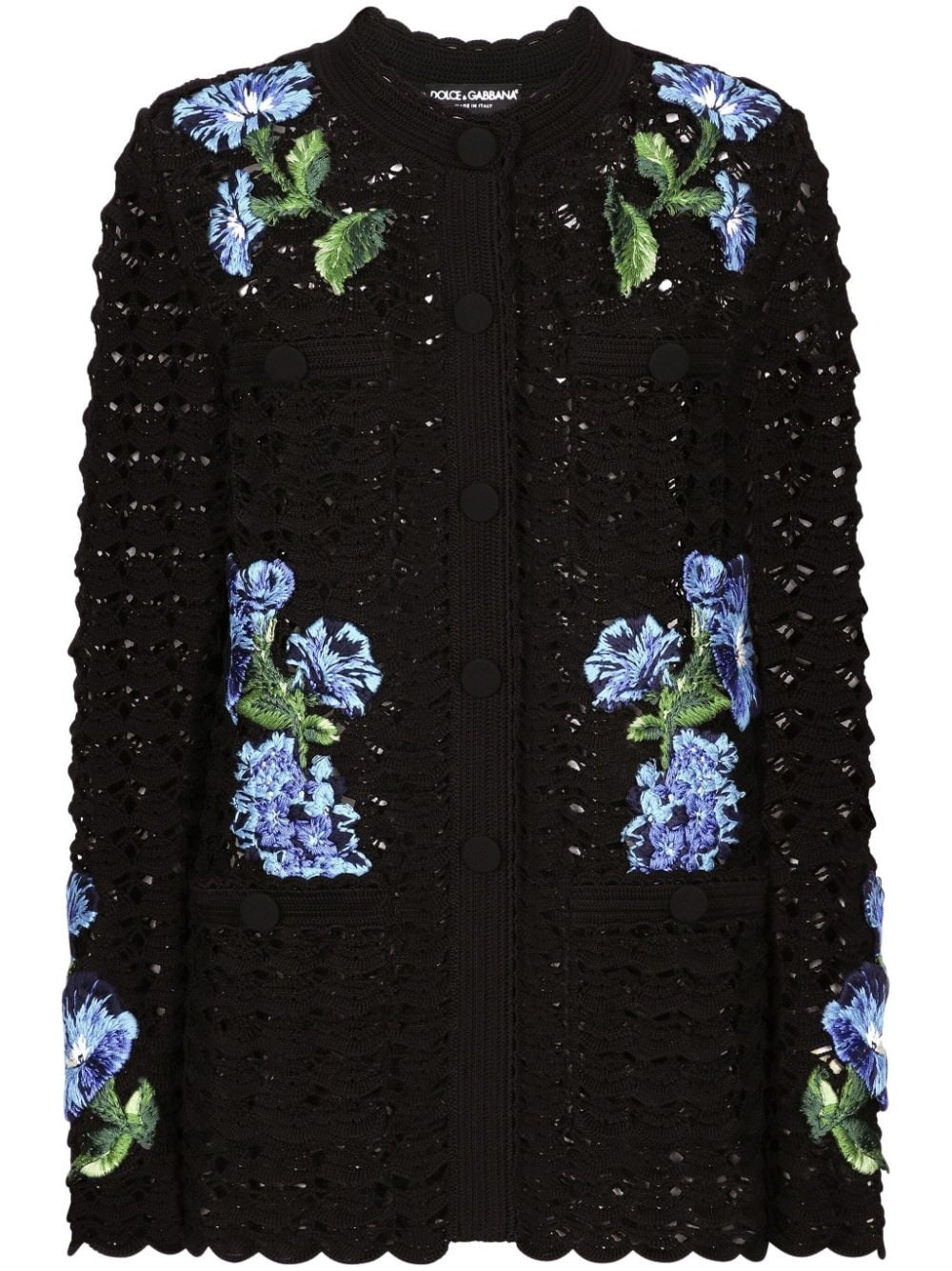 logo-embroidered crocheted cardigan - 1