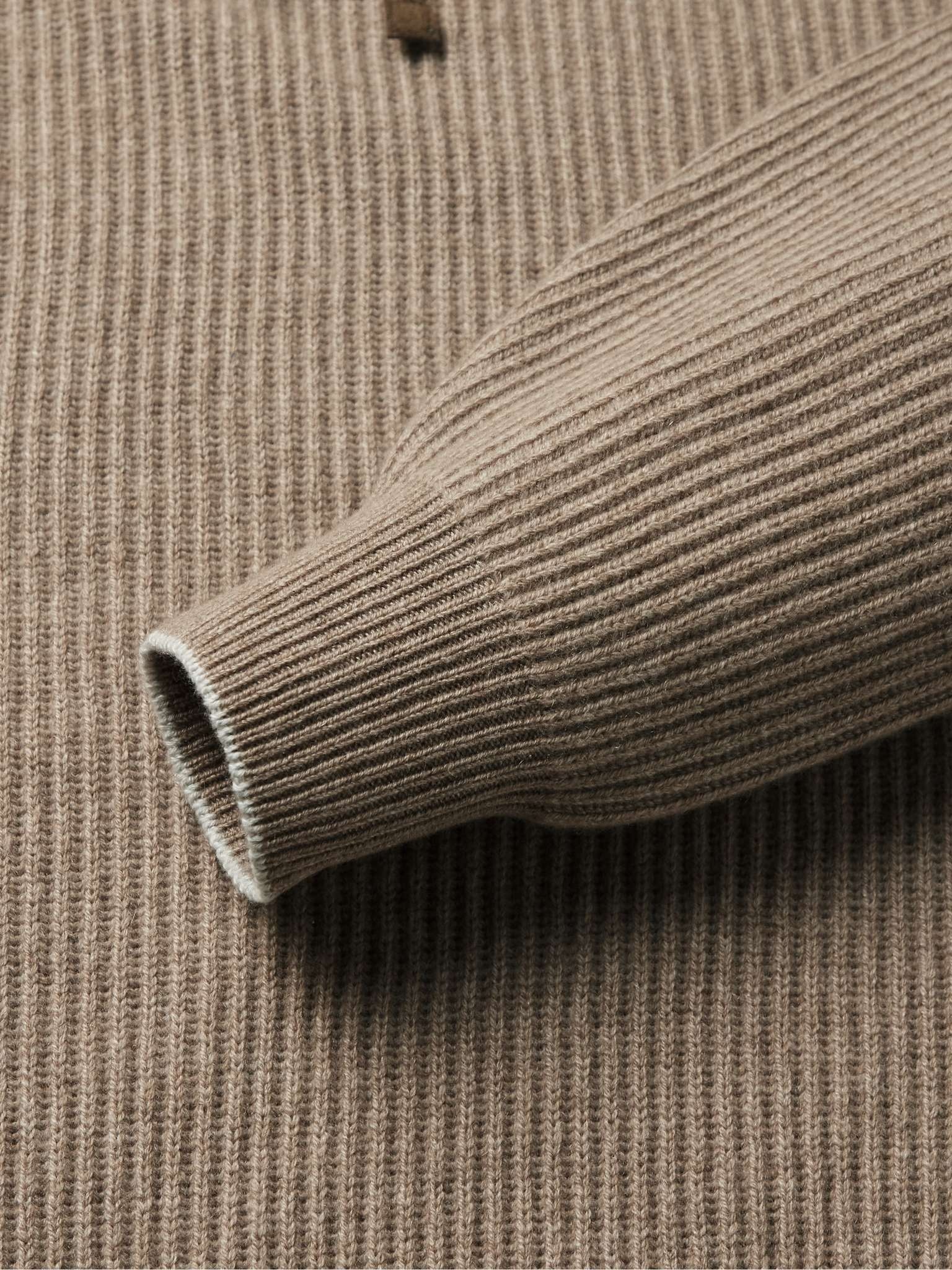 Contrast-Tipped Ribbed Cashmere Hoodie - 8