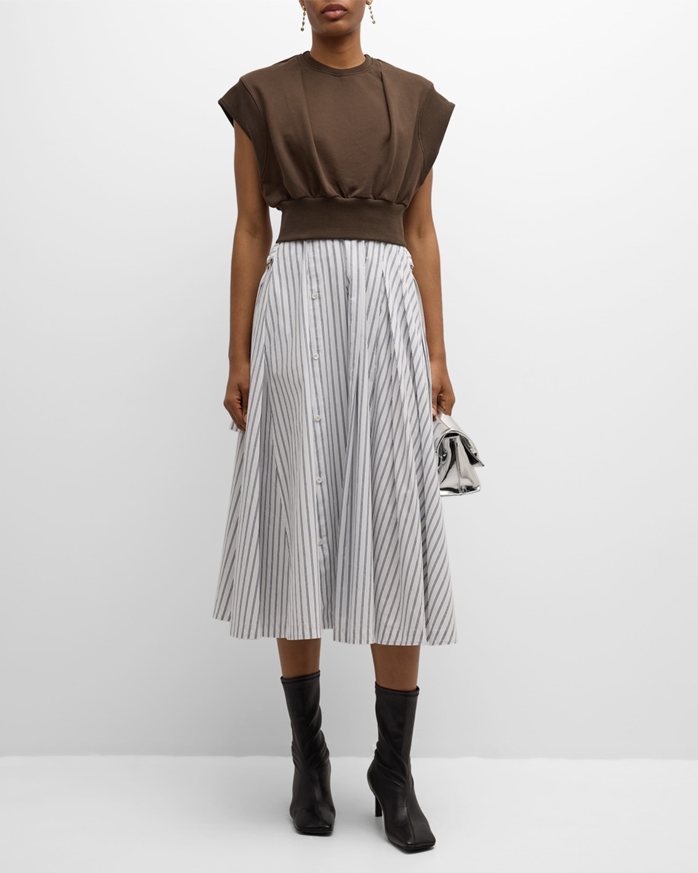 Sweatshirt Combo Dress with Pleated Skirt - 2