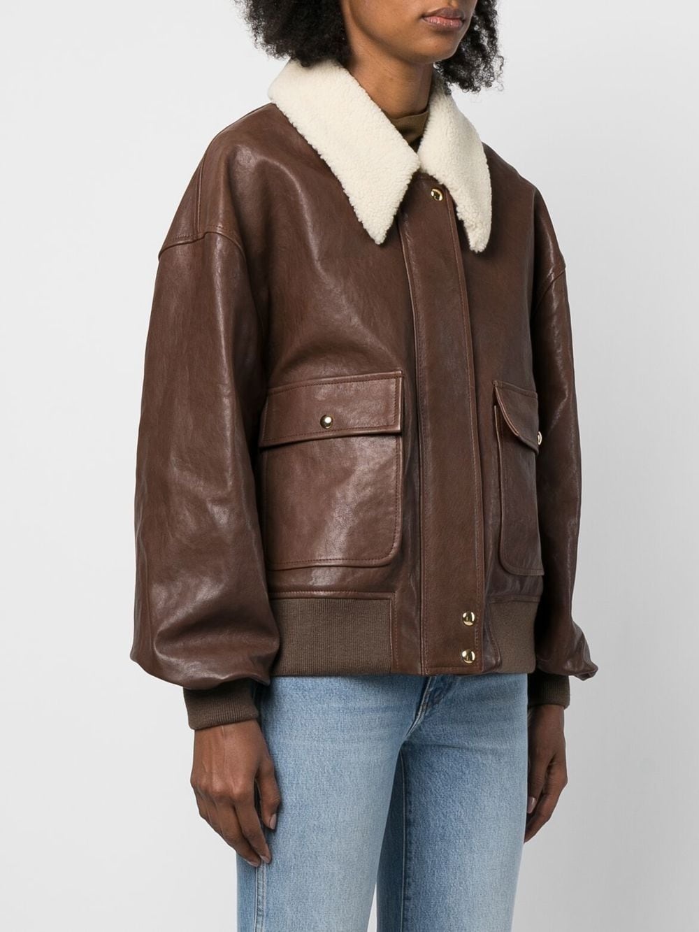 shearling-collar leather jacket - 3