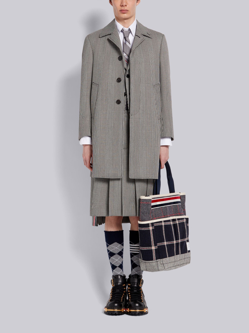 Black and White Prince Of Wales Wool Cavalry Twill Classic Knee Length Pleated Skirt 4