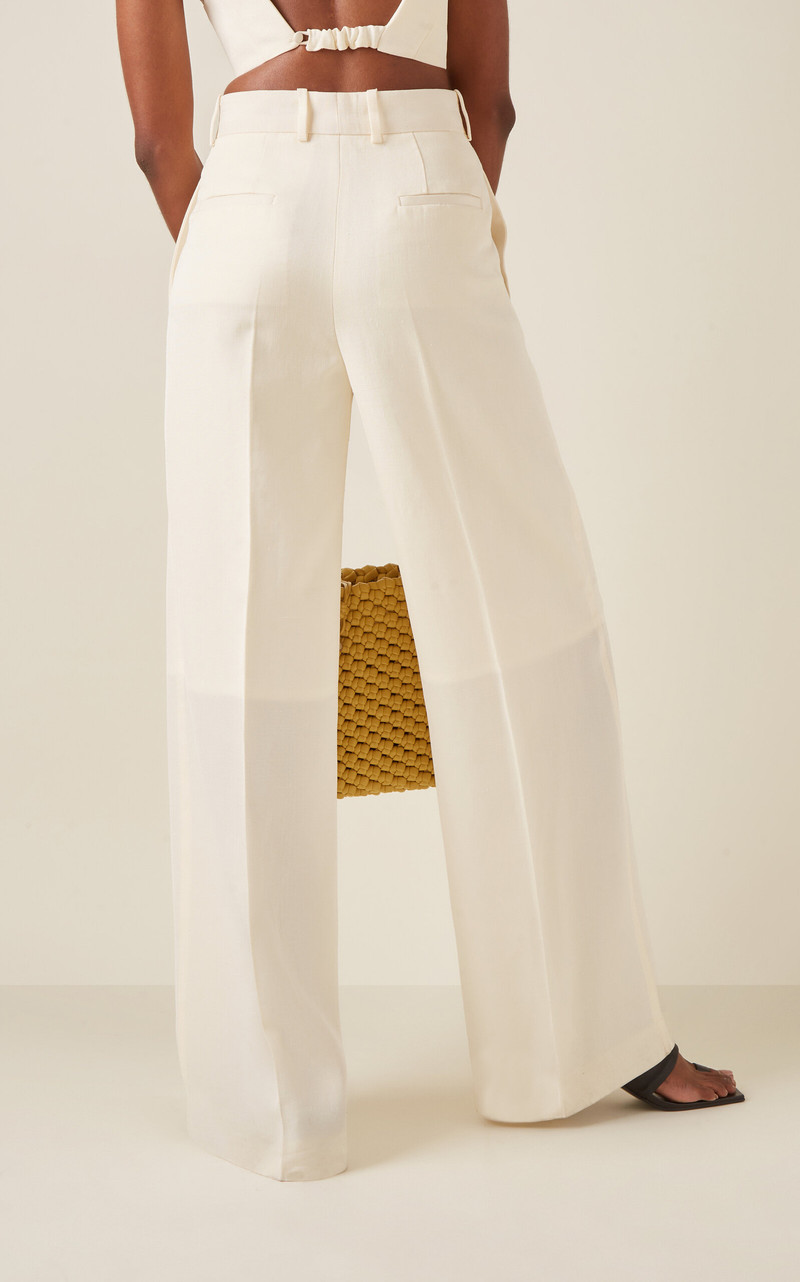 Pleated Silk-Blend Wide-Leg Pants ivory 5