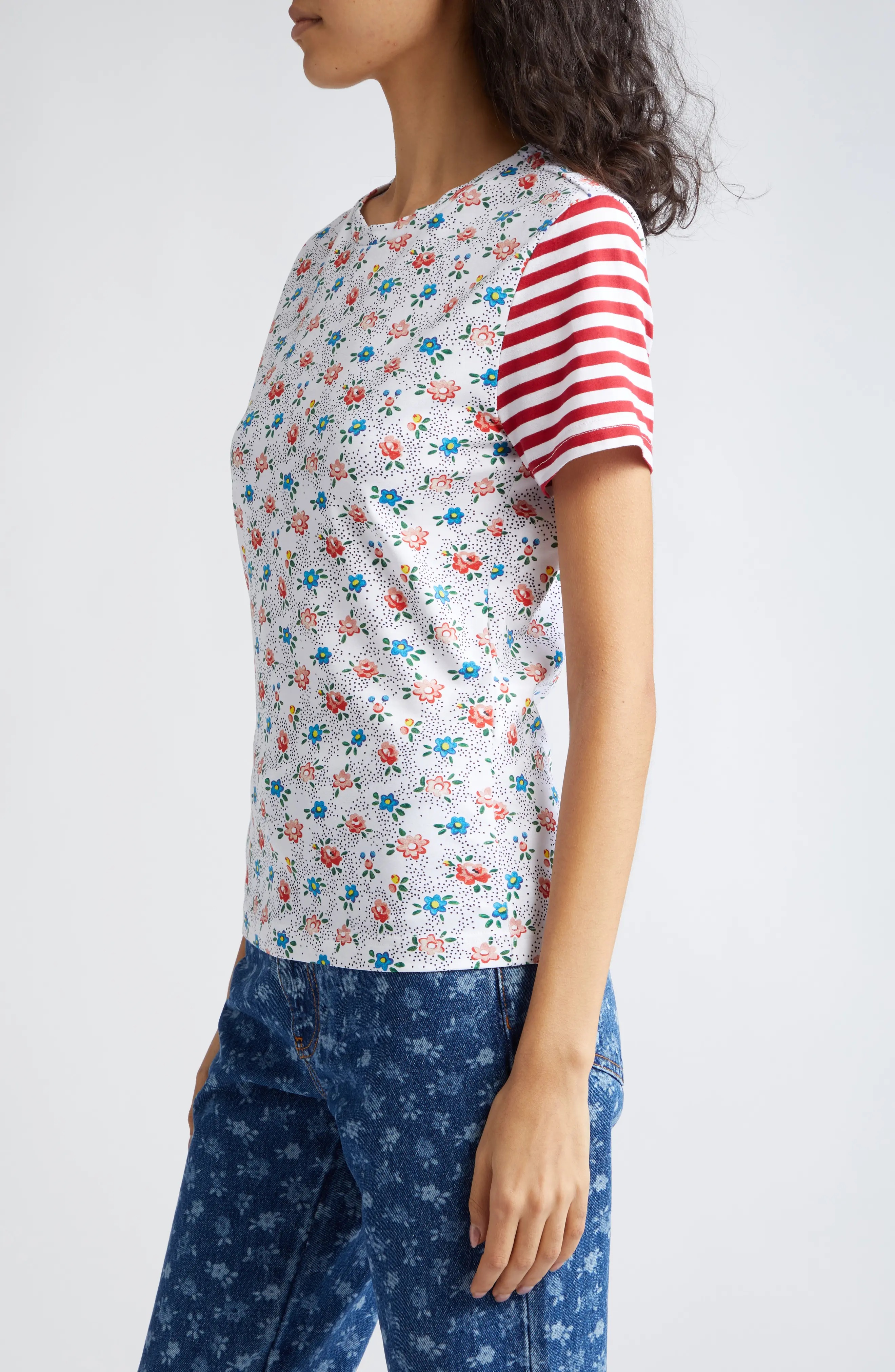 Floral Stripe Fitted Cotton Jersey T-Shirt - 3