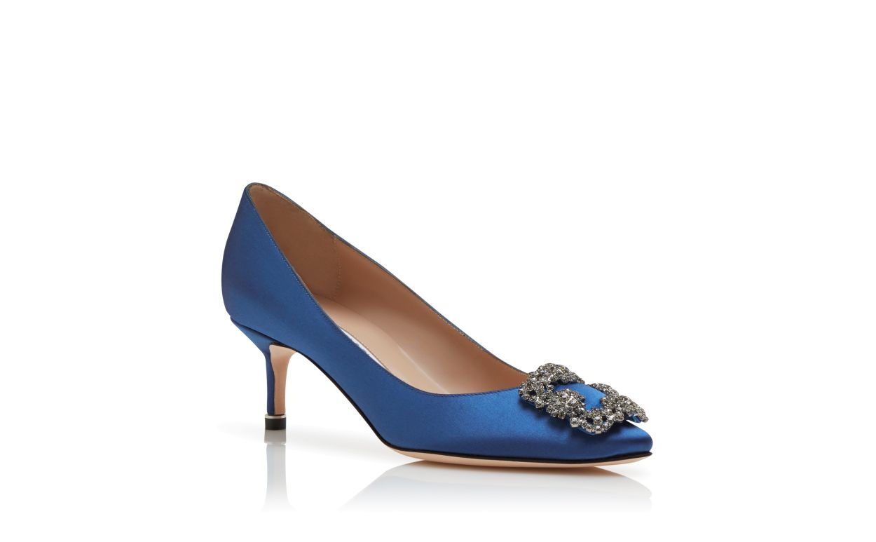 Blue Satin Jewel Buckle Pumps - 3