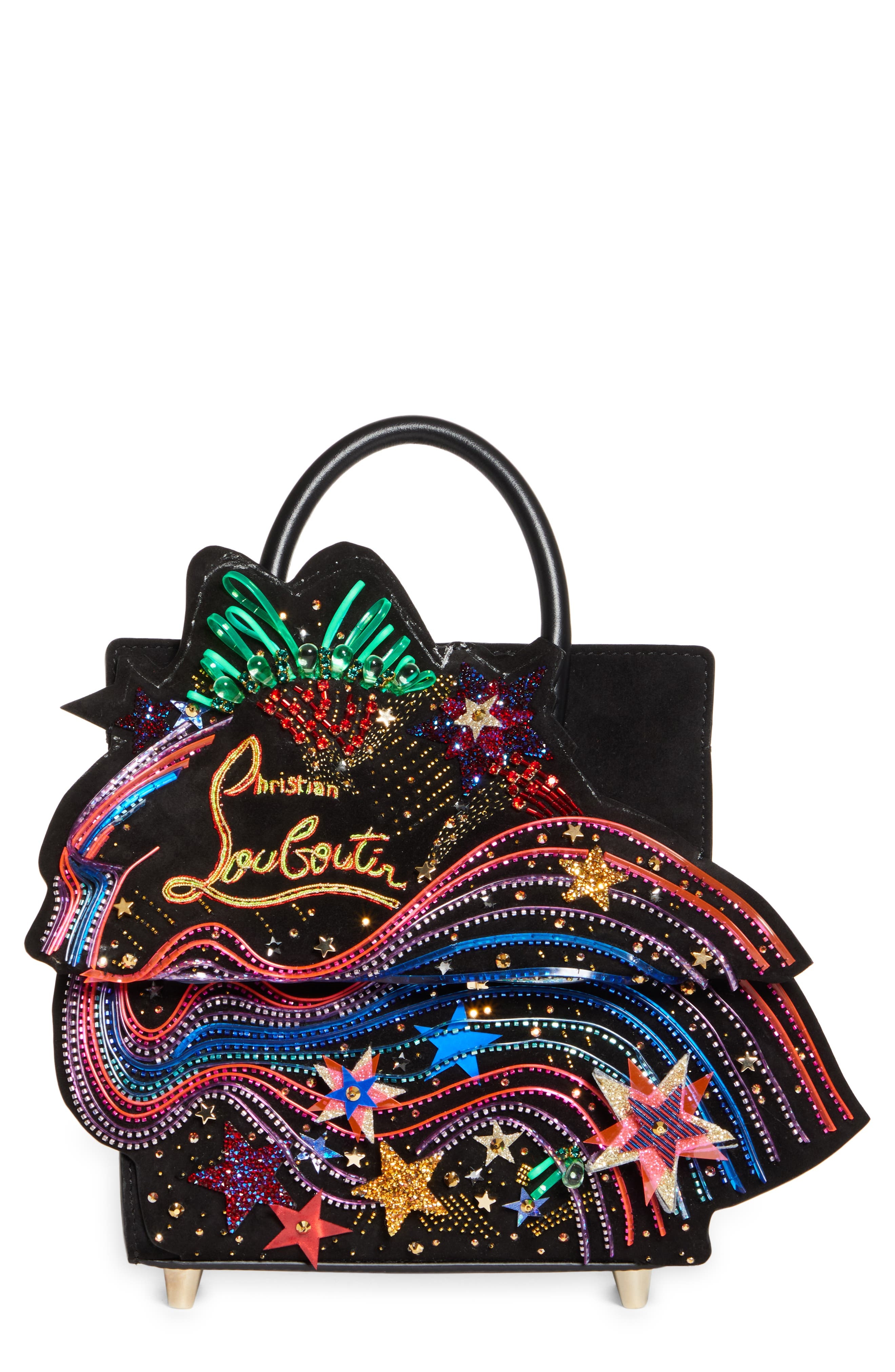 Christian Louboutin Mini Paloma Embellished Leather Top Handle Bag in Black-Multi/Black at Nordstrom - 1