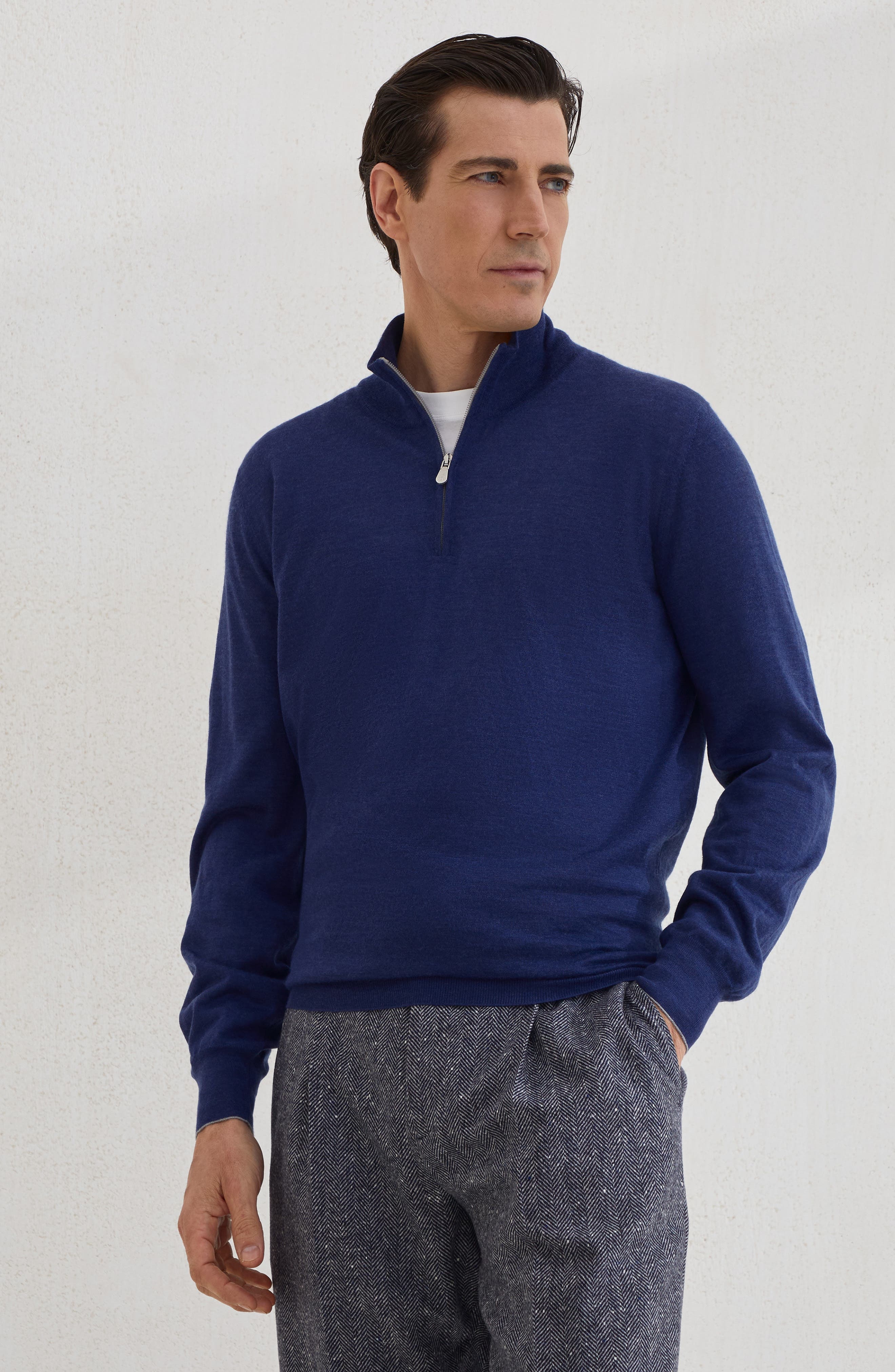 Brunello Cucinelli Lightweight sweater with zip in Sapphire at Nordstrom - 2