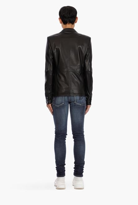 Black leather blazer with double-breasted buttoned fastening - 3