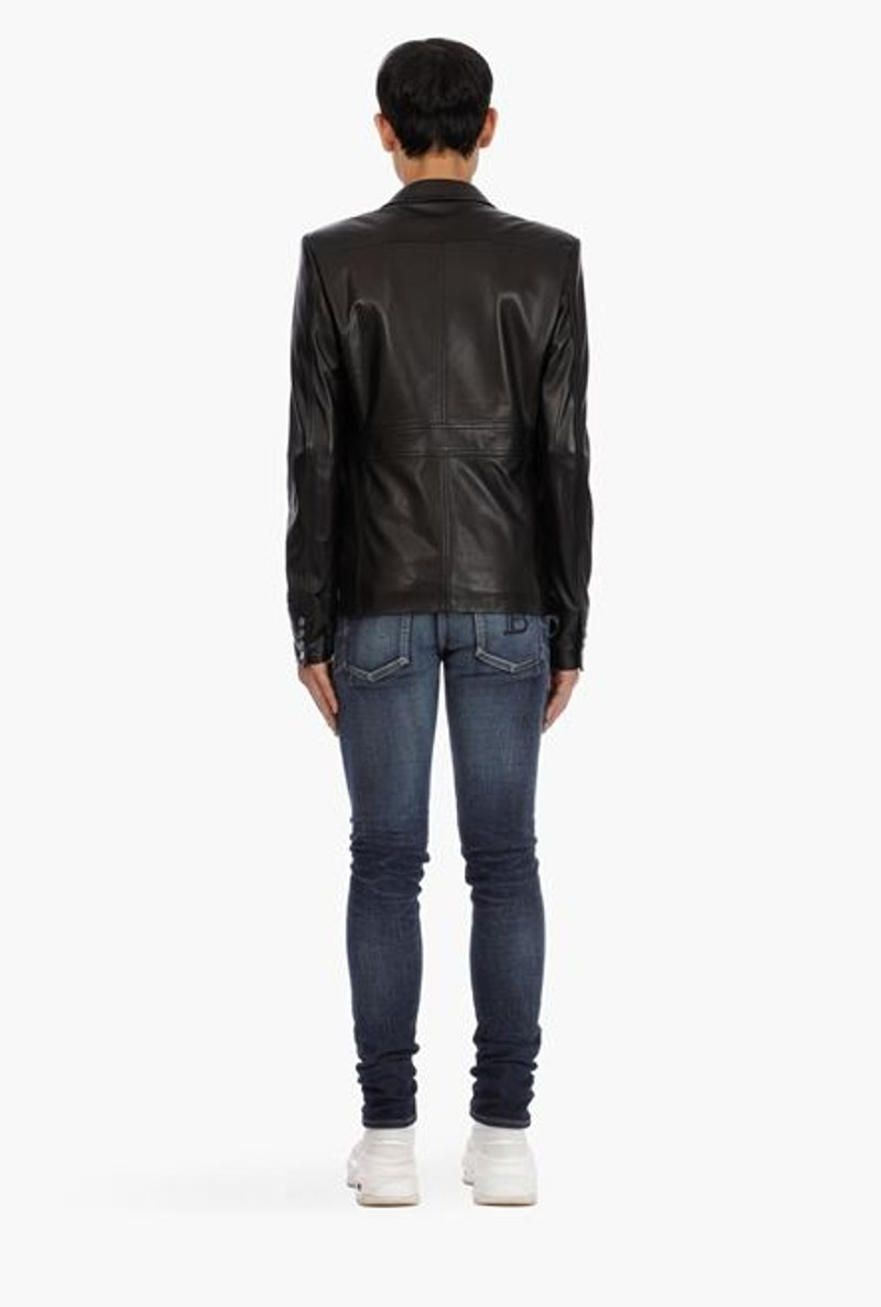 Black leather blazer with double-breasted buttoned fastening 3