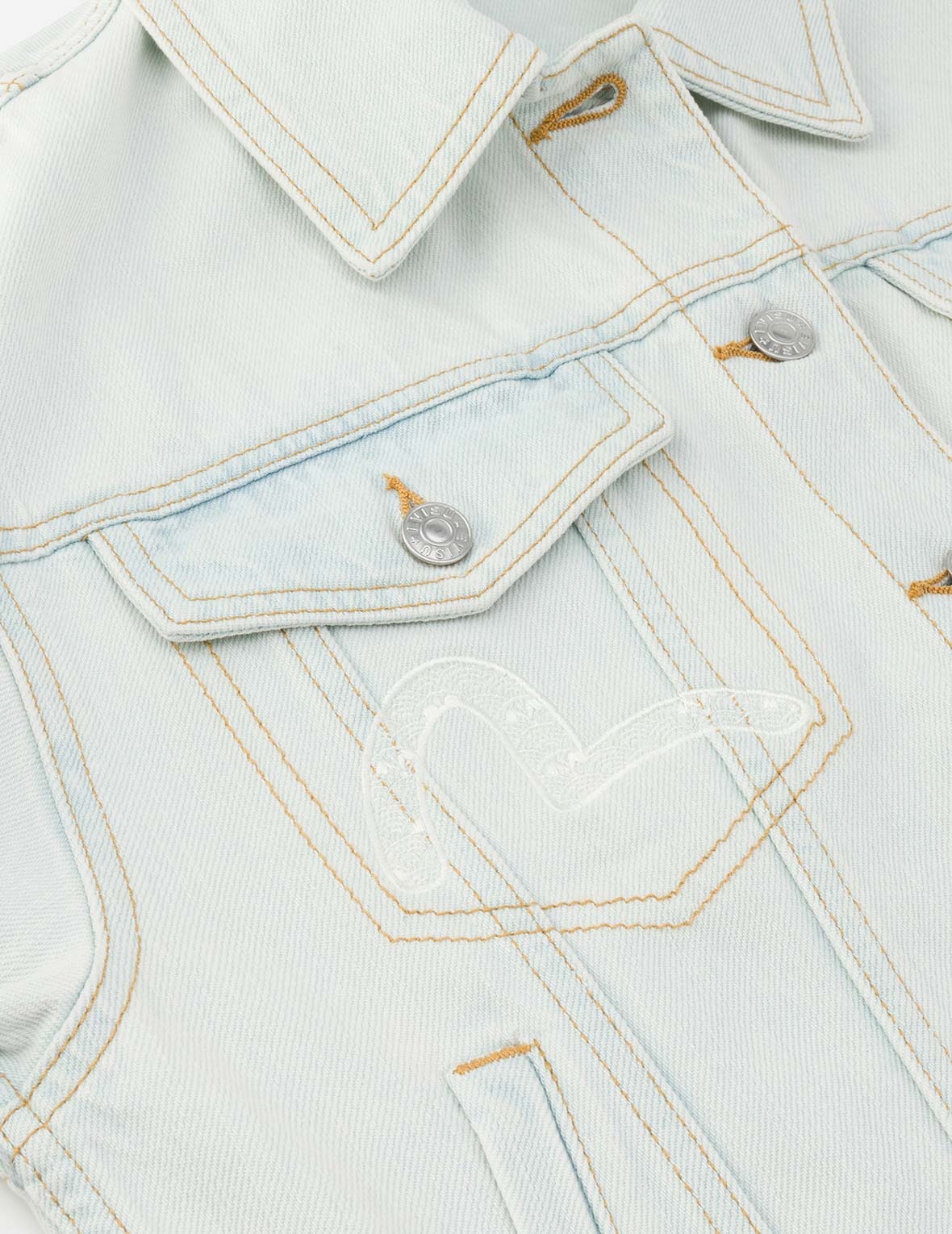 Hummingbird and Magnolia Embroidery Loose Fit Quilted Denim Jacket - 6