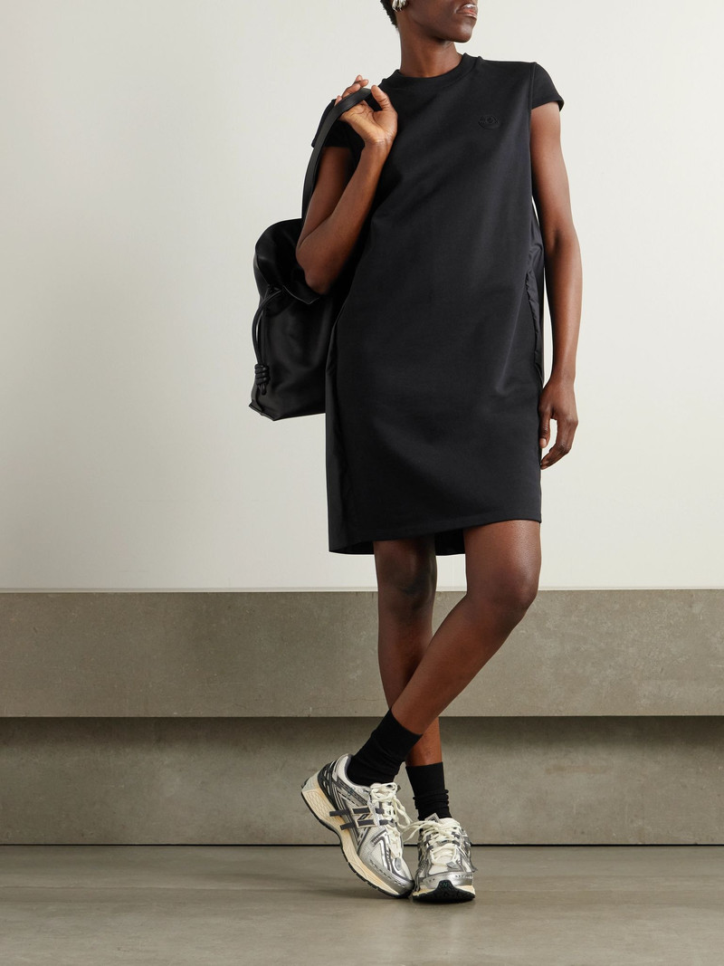Moncler Appliquéd cotton-jersey and pleated shell mini dress Black outlook