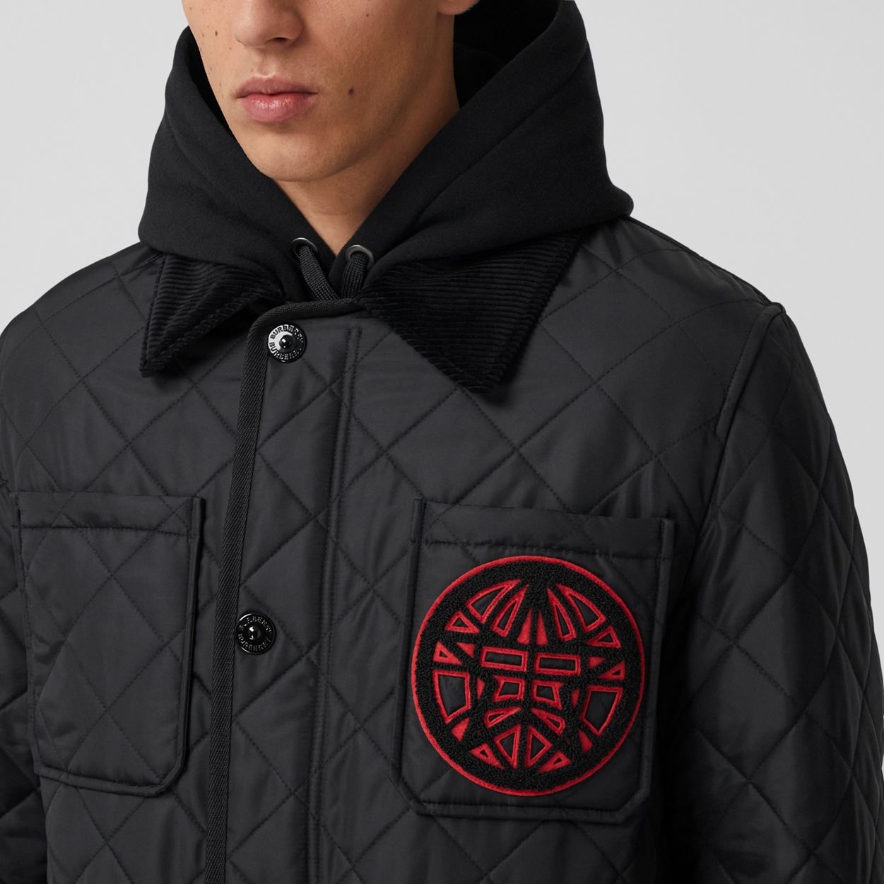 Varsity Graphic Diamond Quilted Barn Jacket - 3