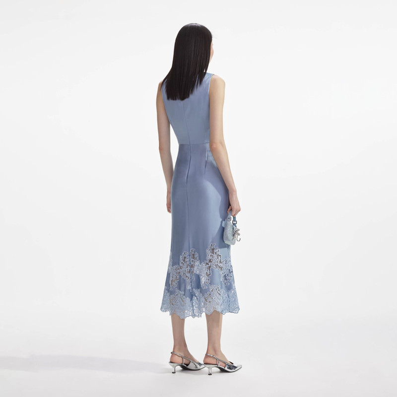 self-portrait Blue Satin Lace Insert Midi Dress - PF24-004MA-BL | REVERSIBLE