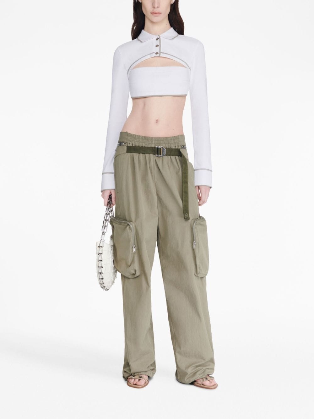 polo-collar cotton crop top - 2