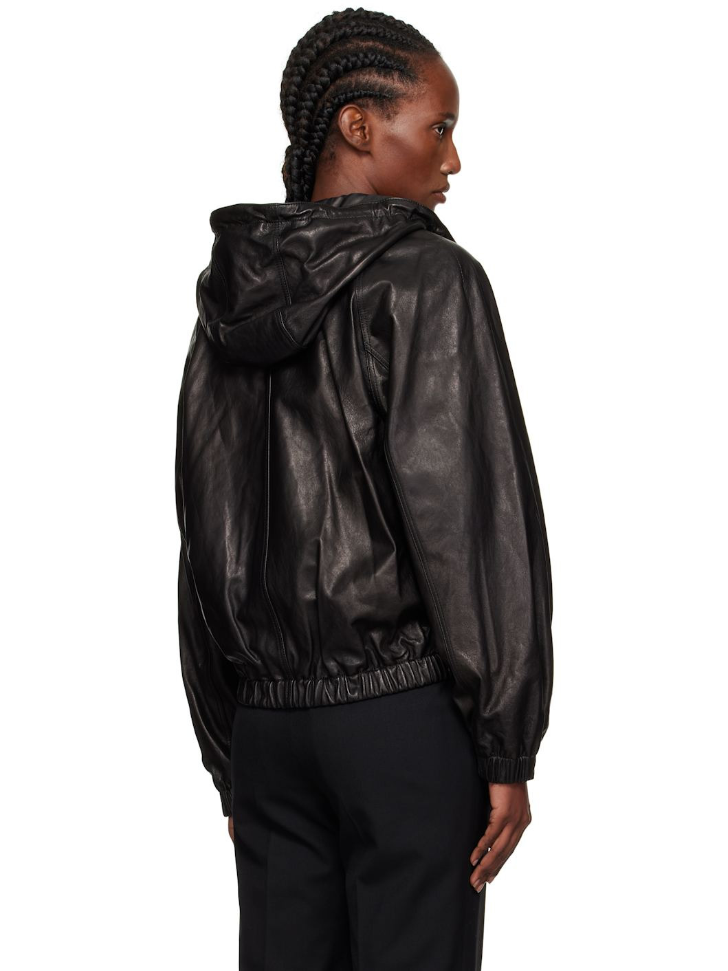 Black Hooded Leather Blouson Jacket - 3