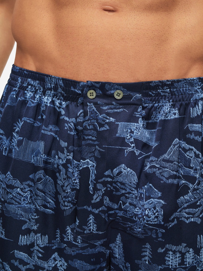 Men's Classic Fit Boxers Brindisi 84 Silk Satin Navy - 5