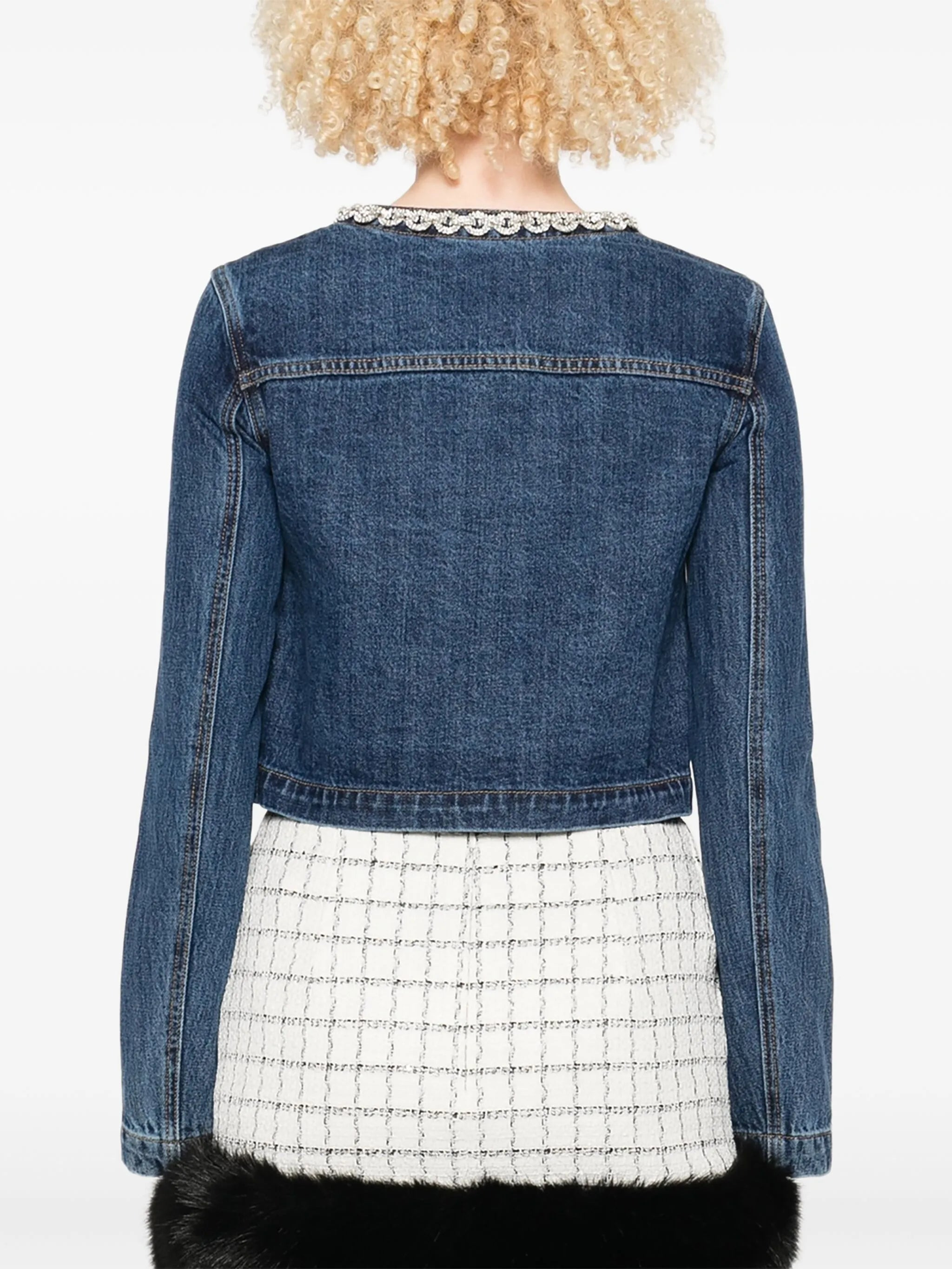 Self-portrait Embellished-pocket Denim Jacket - 5