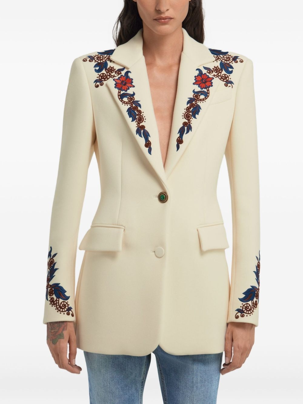floral-embroidered blazer - 3