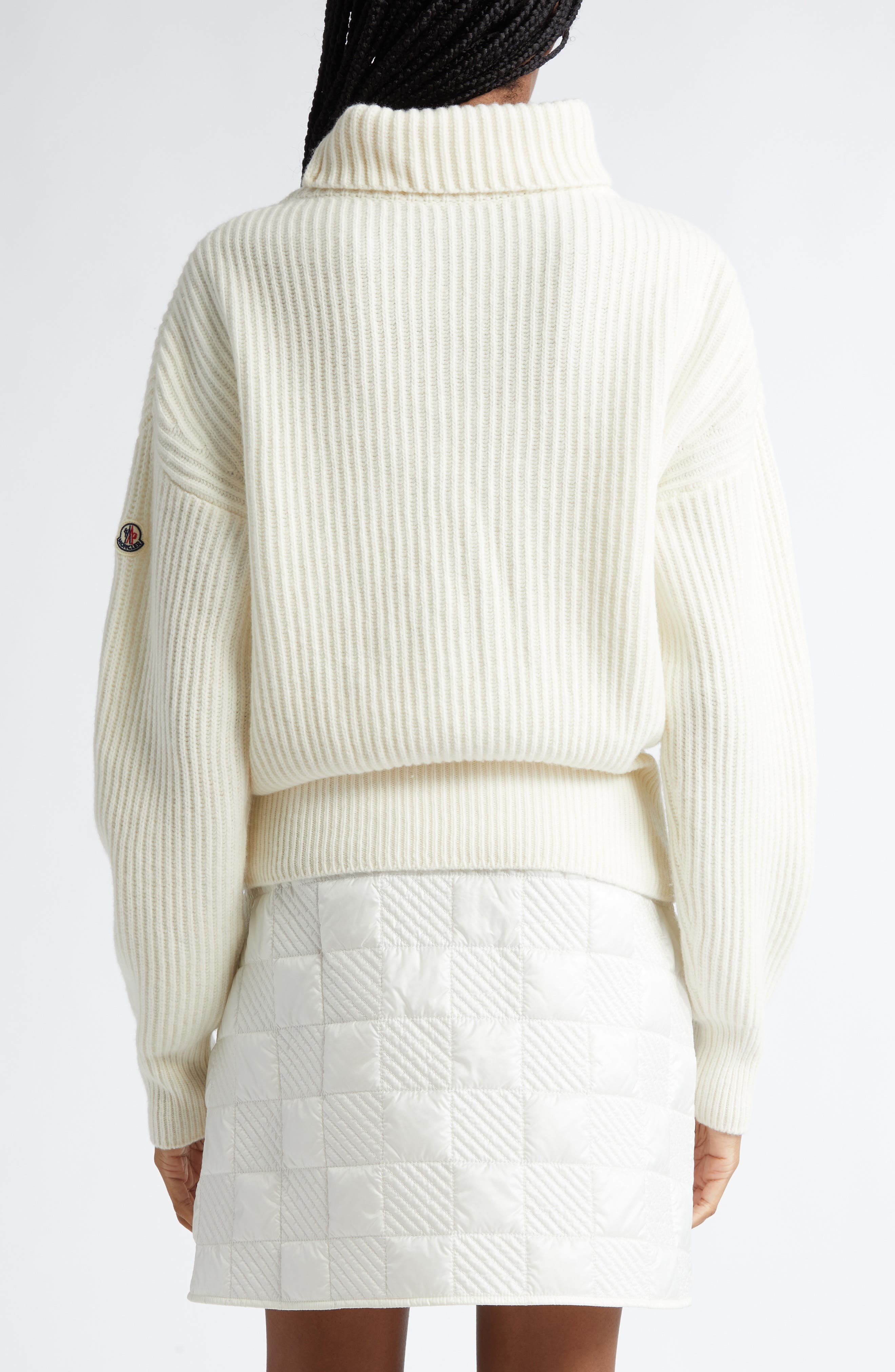 Moncler Rib Virgin Wool Turtleneck Sweater in White at Nordstrom - 3