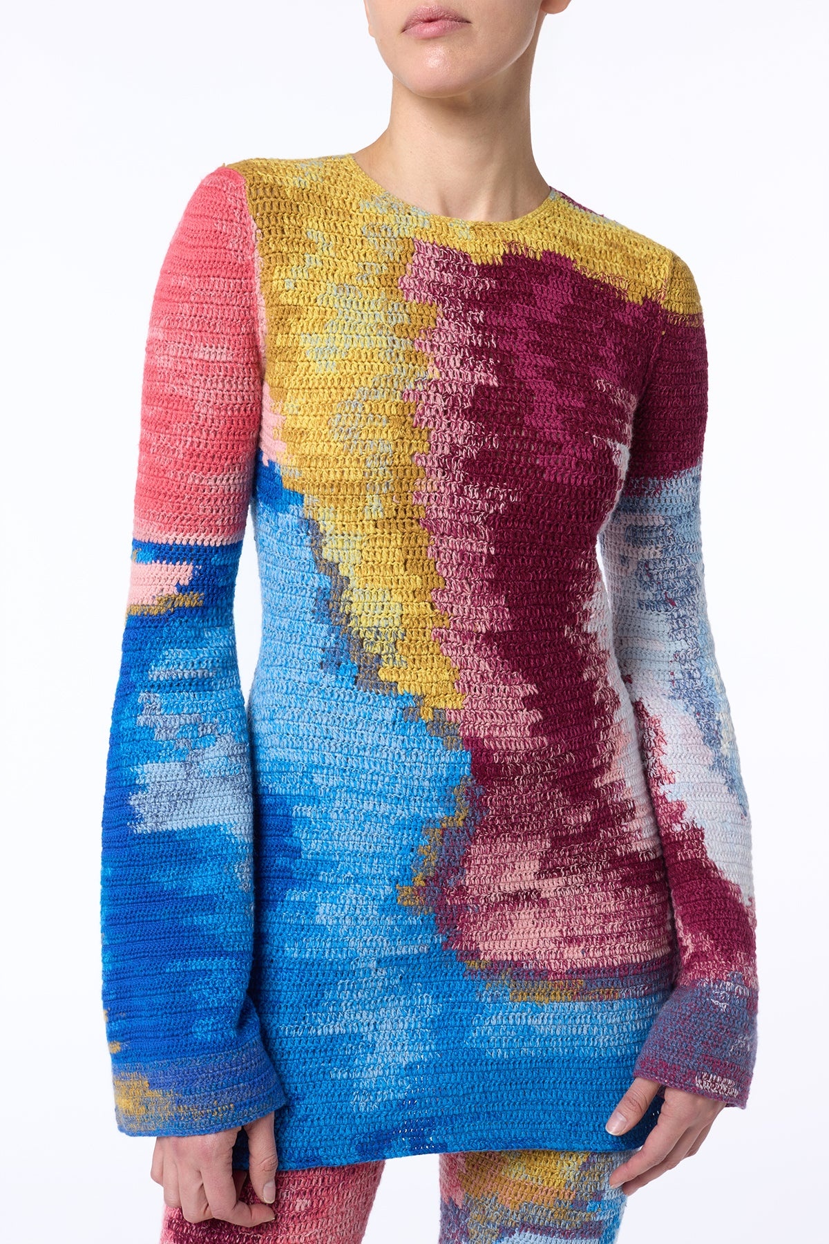 Millicent Crochet Tunic in Aurora Multi Cashmere Wool - 3