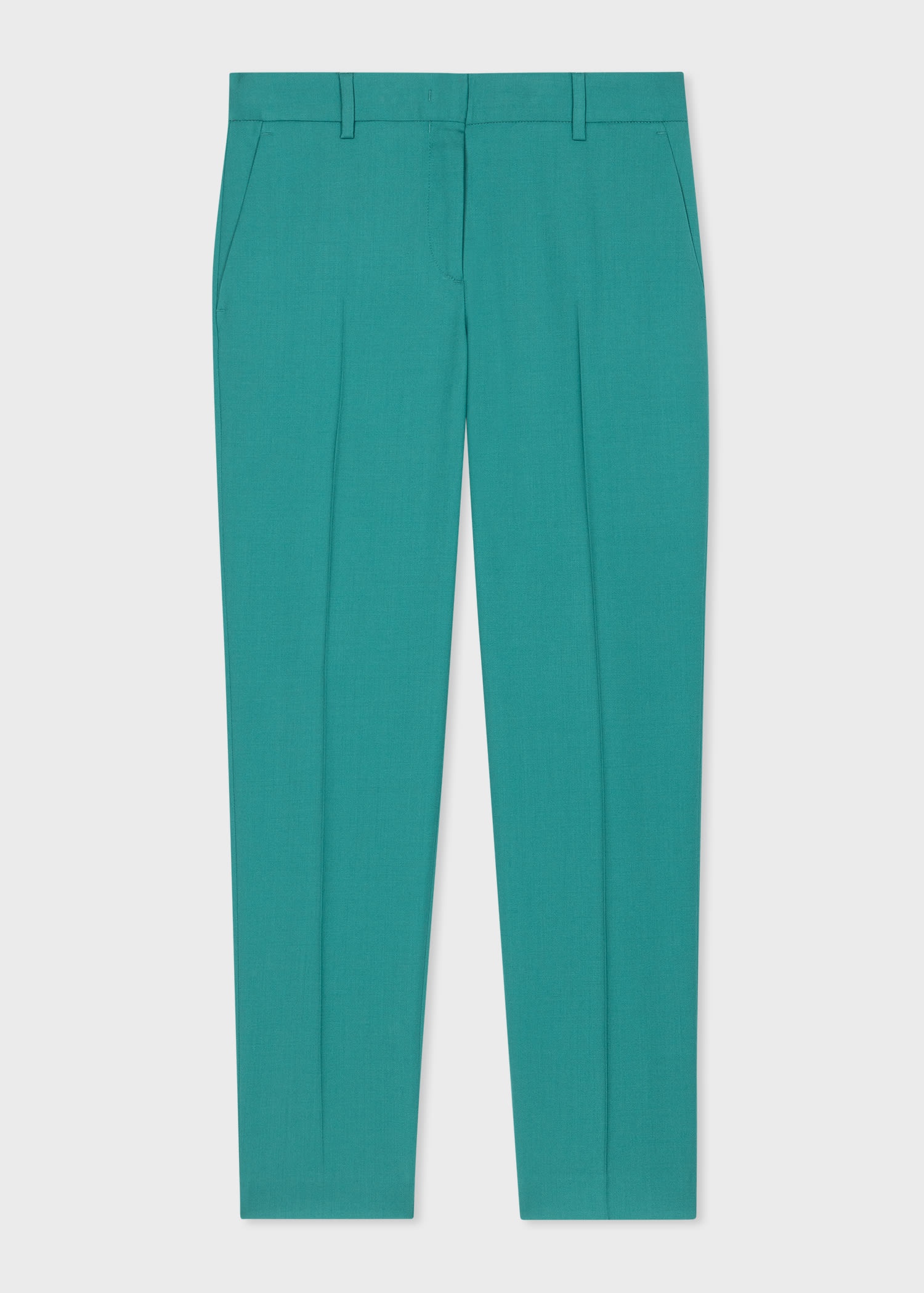 Light Teal Wool Tapered-Fit Trousers - 1