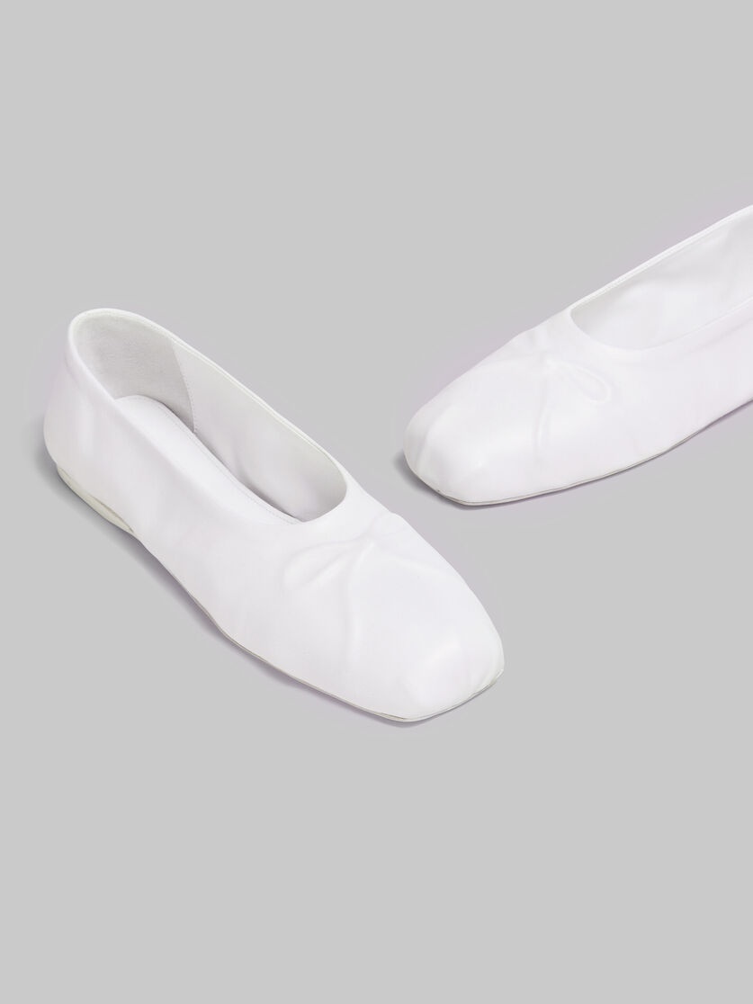 WHITE NAPPA LEATHER SEAMLESS LITTLE BOW BALLET FLAT - 5