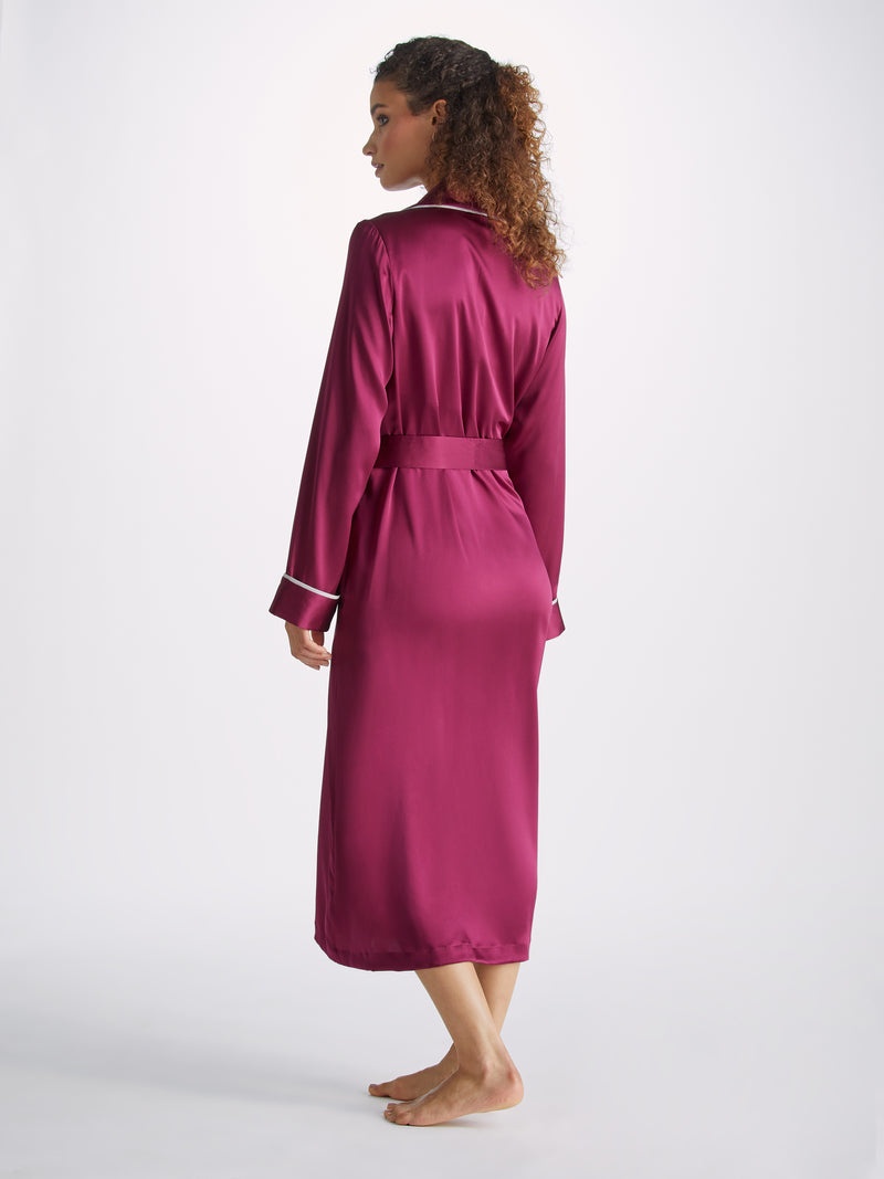 Women's Long Dressing Gown Bailey Silk Satin Berry - 4