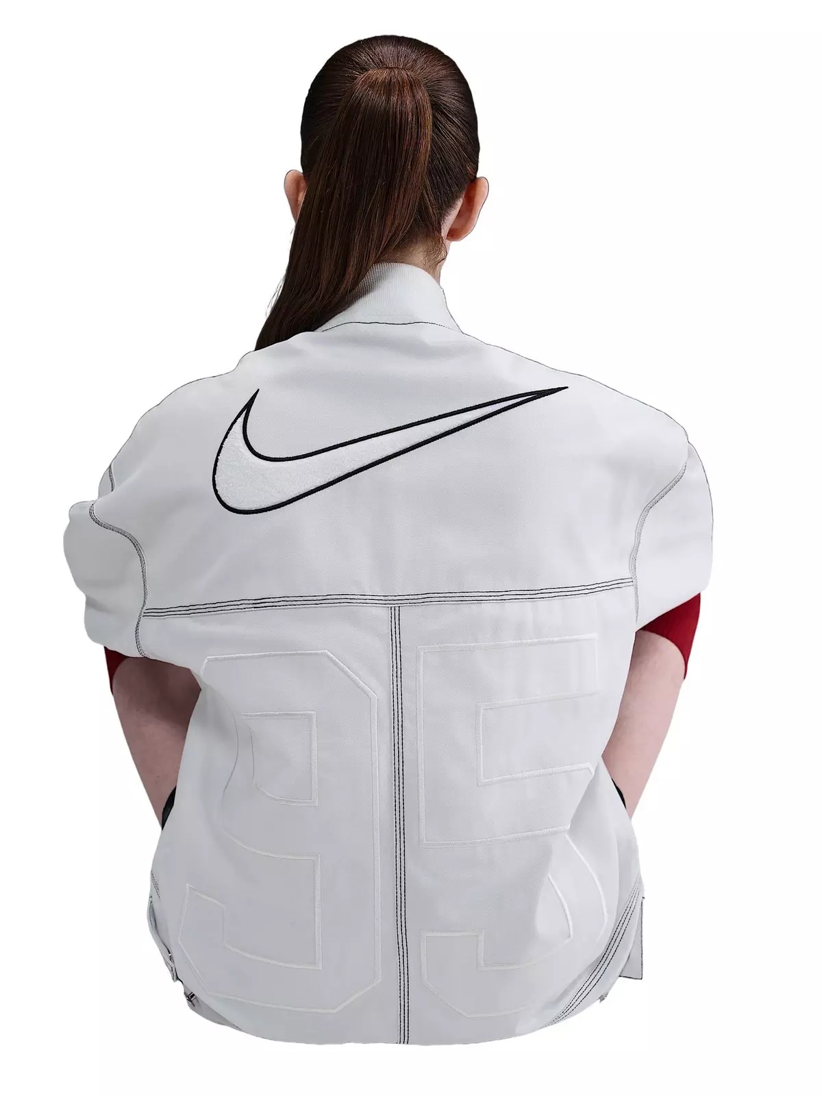Women's Sportswear Oversized Graphic Cargo Jacket -White/Black - 2