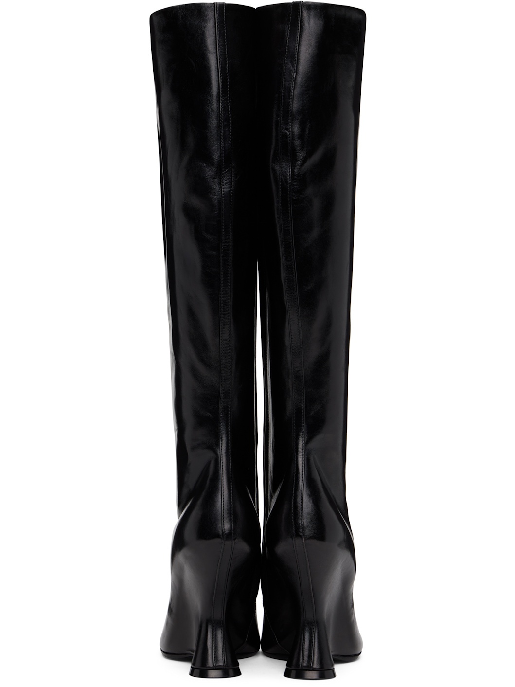 Black Leather Wedge Tall Boots - 2