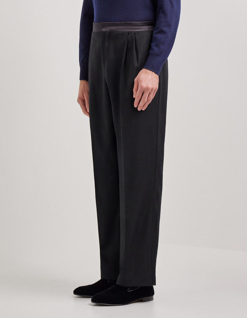 RELAXED FIT BLACK TUXEDO TROUSERS IN STRETCH WOOL 3