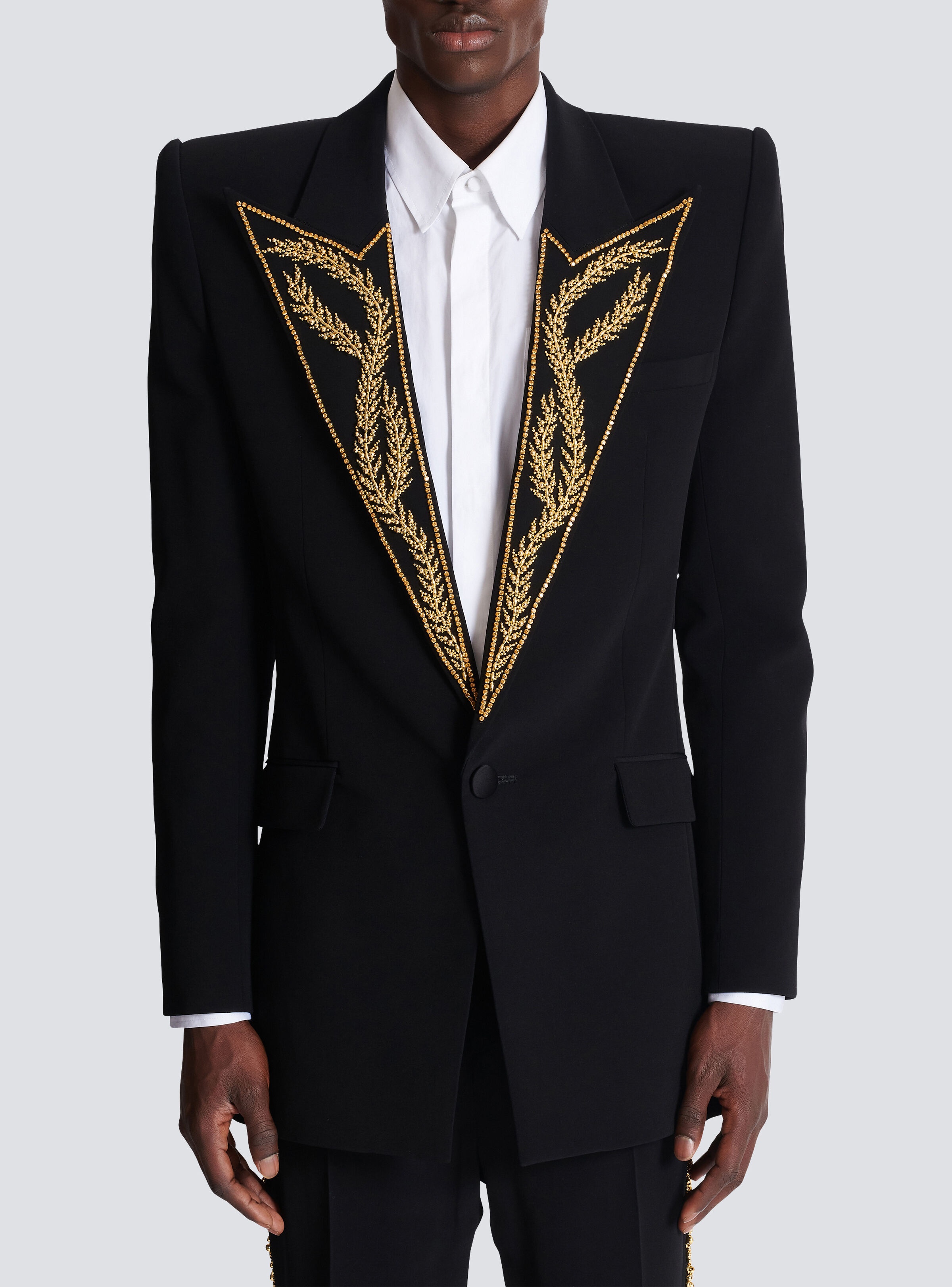 1-button jacket with embroidered collar - 5