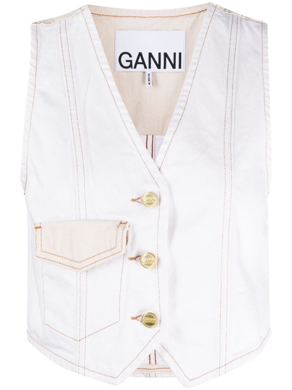 contrast-stitching denim gilet - 1