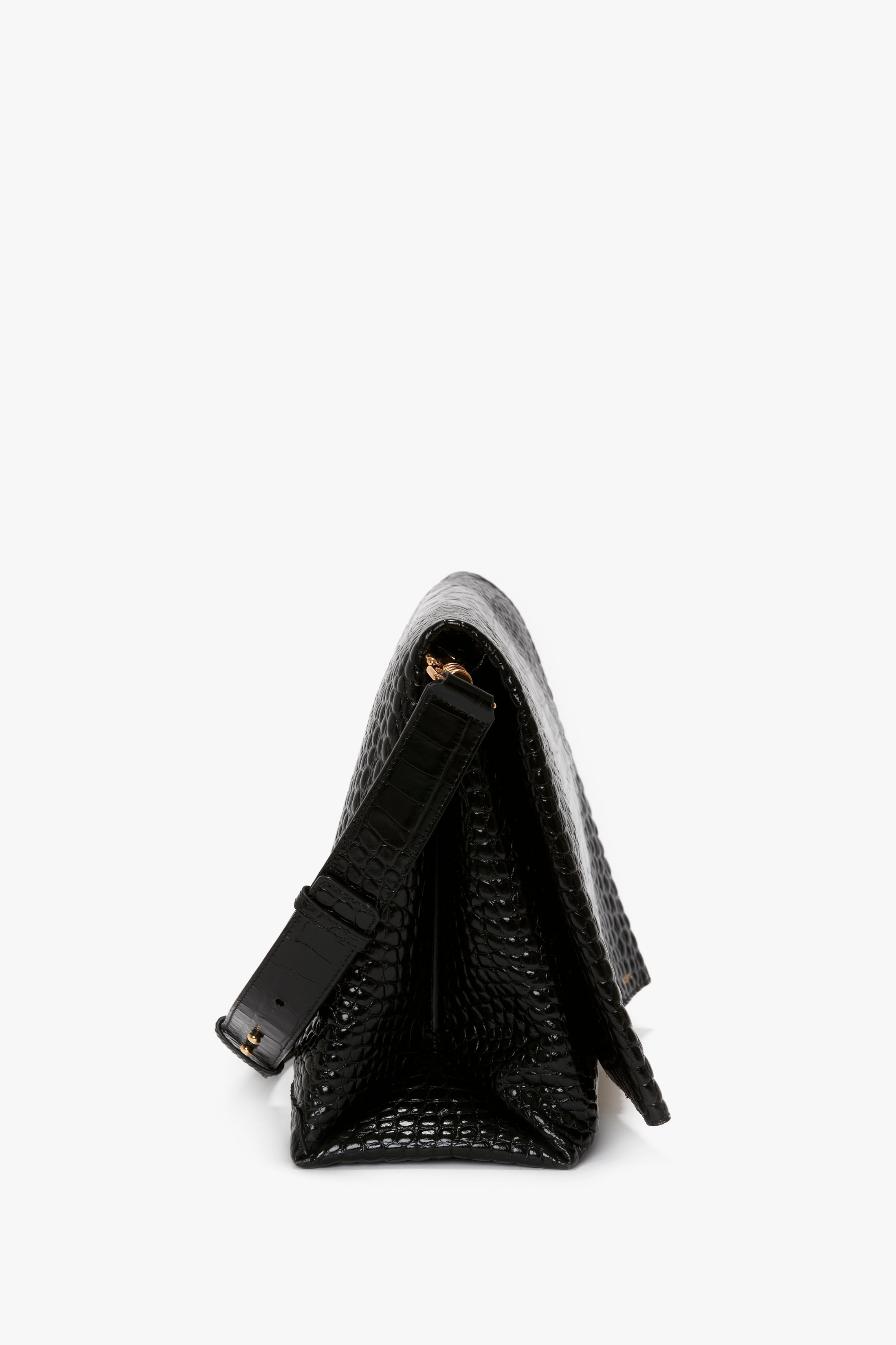 Jumbo Chain Pouch in Black Croc-Effect Leather - 4
