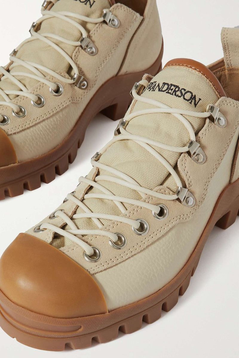 Rubber-trimmed textured-leather, suede and canvas sneakers 4