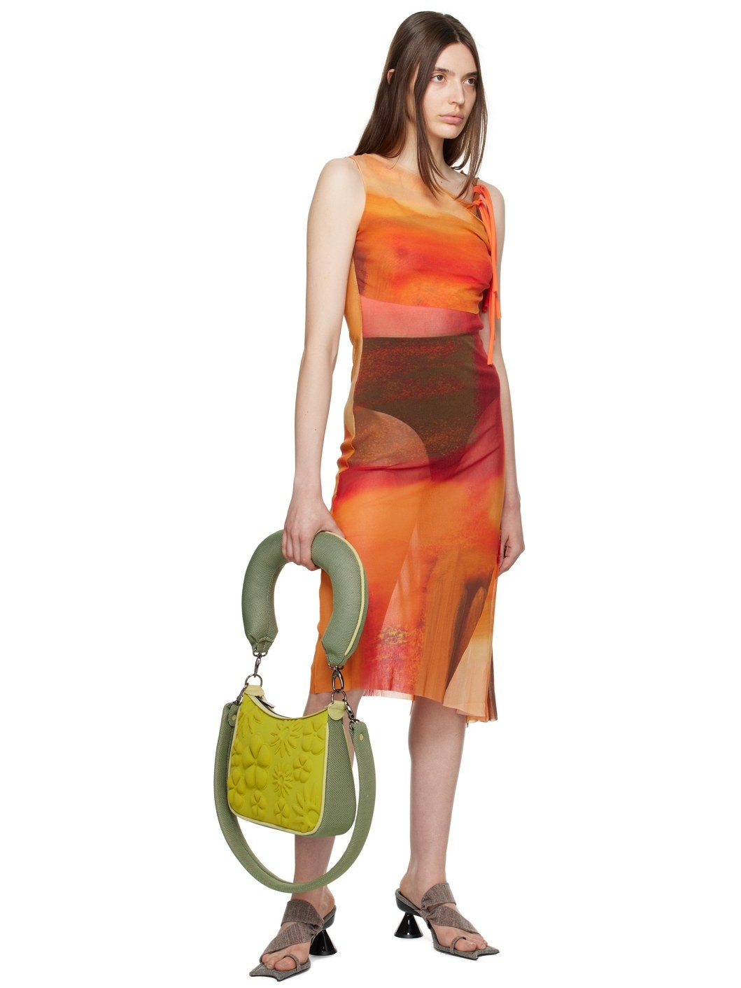 Orange Cutout Midi Dress - 4