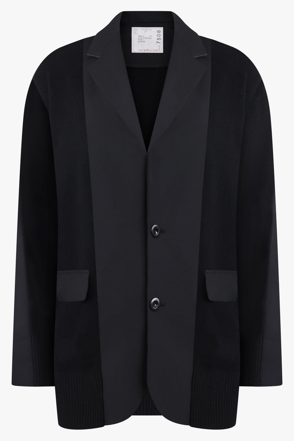 CARDIGAN X SUTING JACKET WITH BALLOON SLEEVES | BLACK - 1