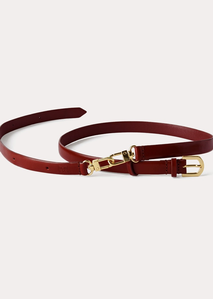 Totême Double clasp leather belt cognac | REVERSIBLE
