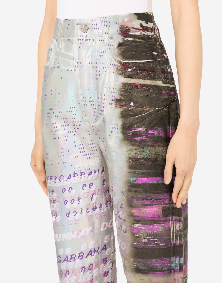 Foiled jeans with multi-colored glitch print - 4