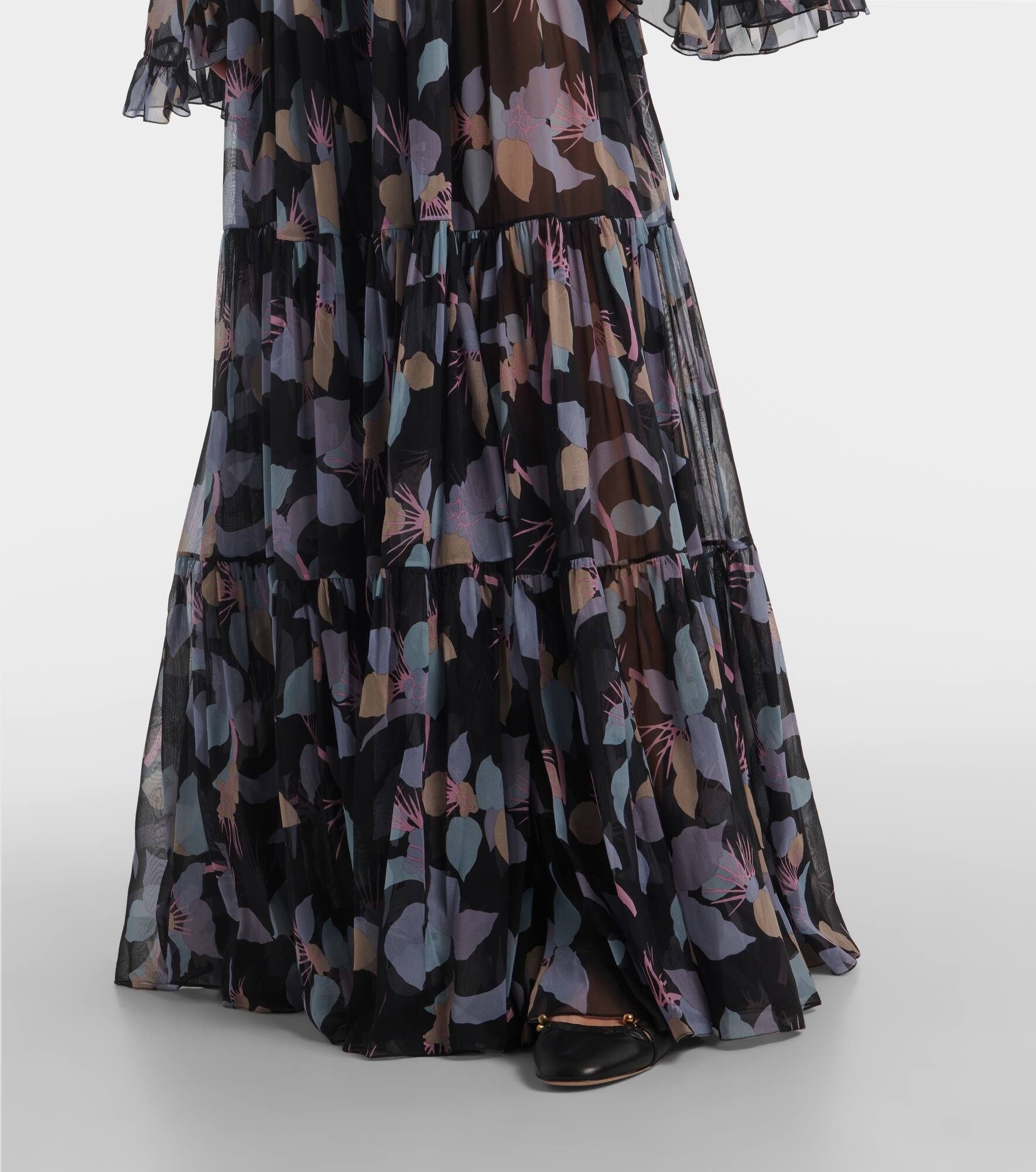 Floral pleated silk maxi skirt - 5