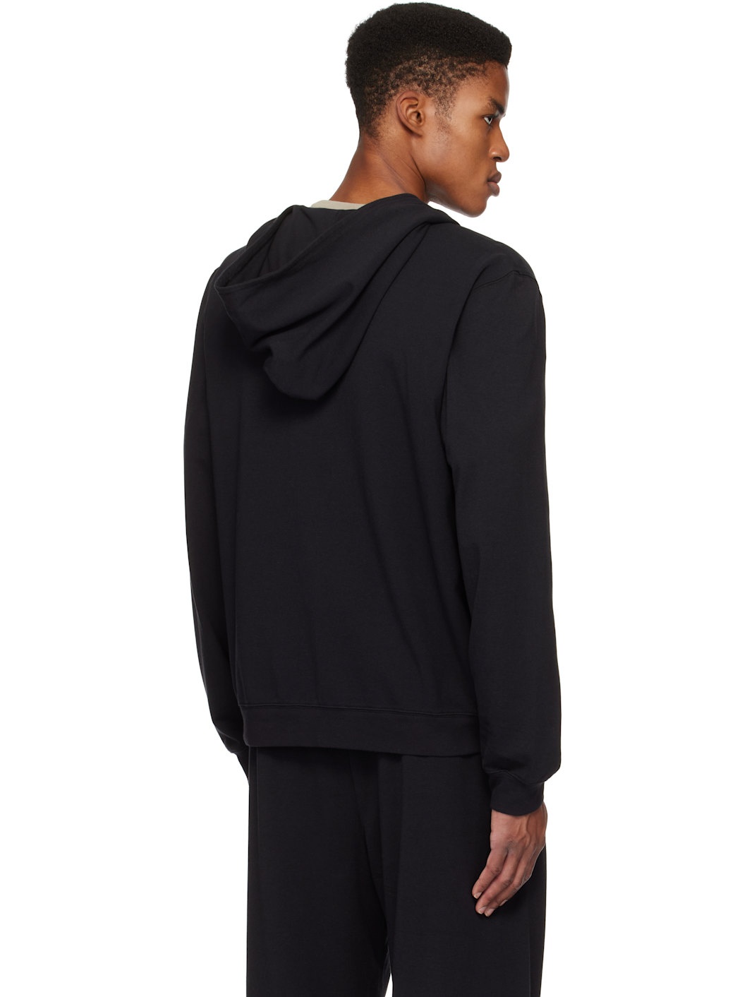 Black Jersey Lounge Zip Up Hoodie - 3