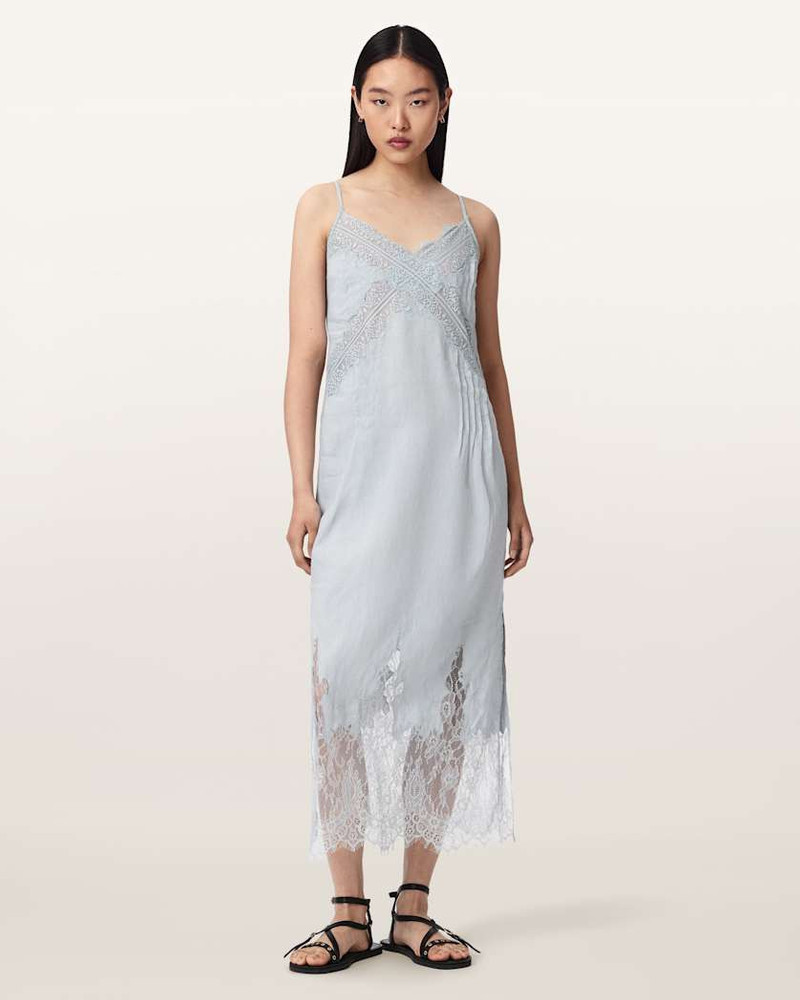 ALLSAINTS SAMIA LINEN LACE MIDI DRESS outlook