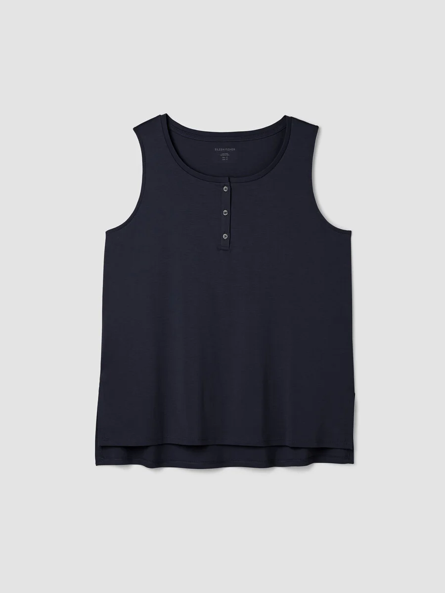 Organic Cotton Interlock Henley Sleep Tank - 1
