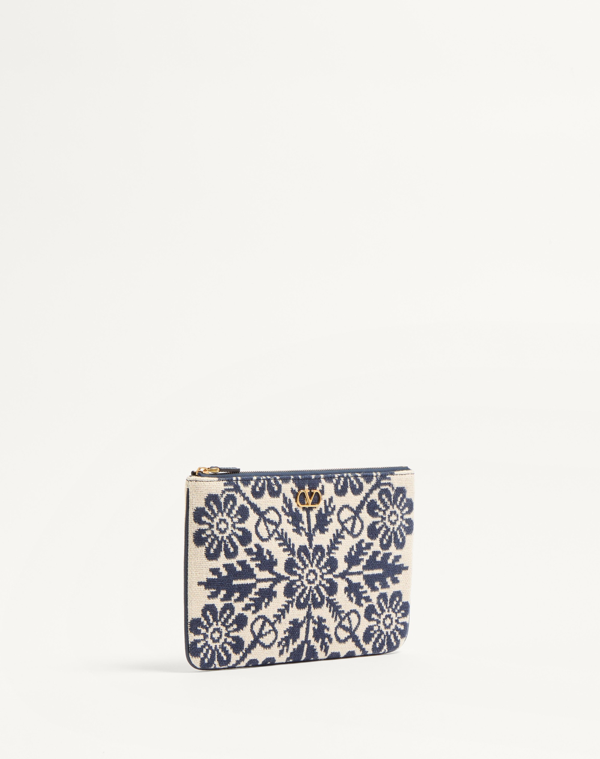 VLOGO SIGNATURE POUCH IN JACQUARD FABRIC WITH FLORAL PATTERN - 3