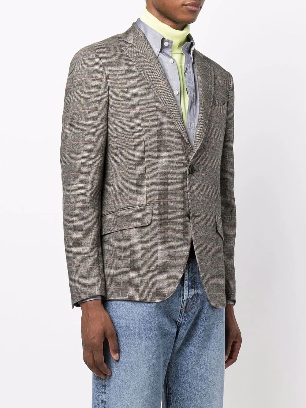 checked single-breasted blazer - 3